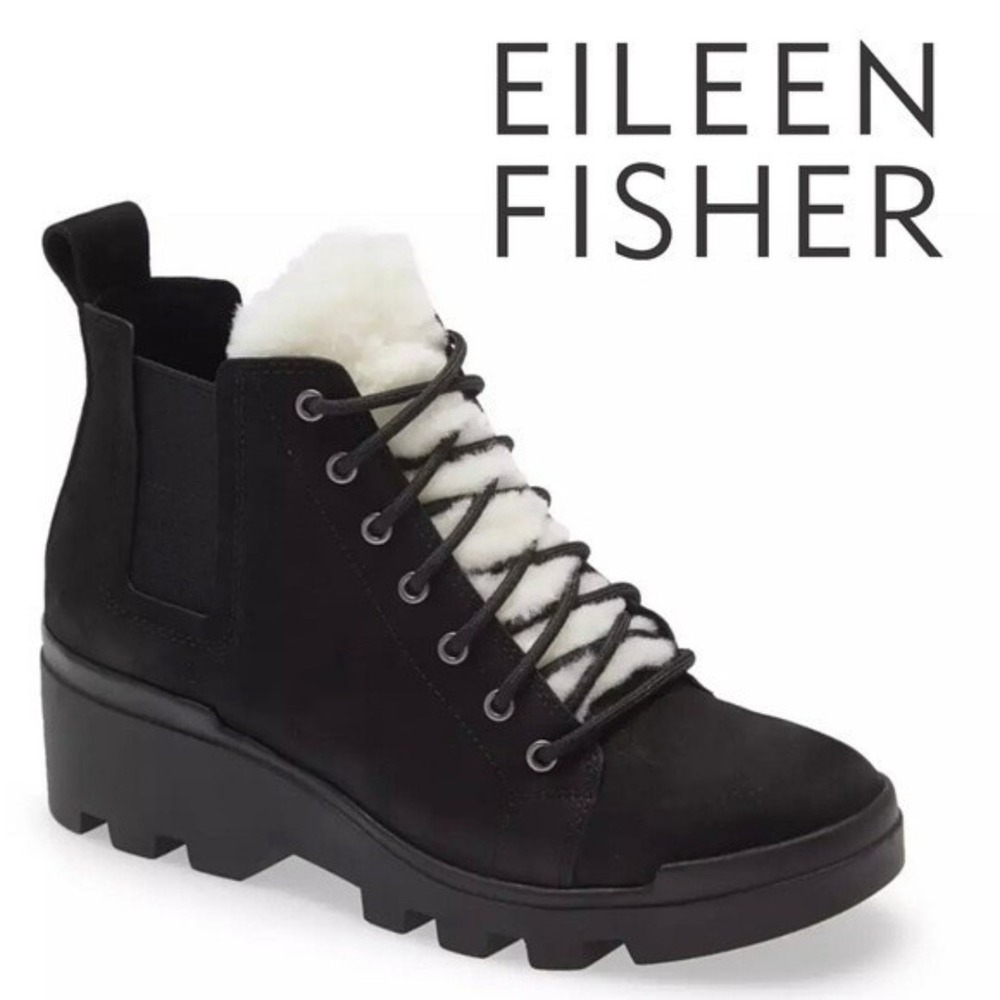 NEW, Eileen Fisher, Calm, Suede Shearling Bootie